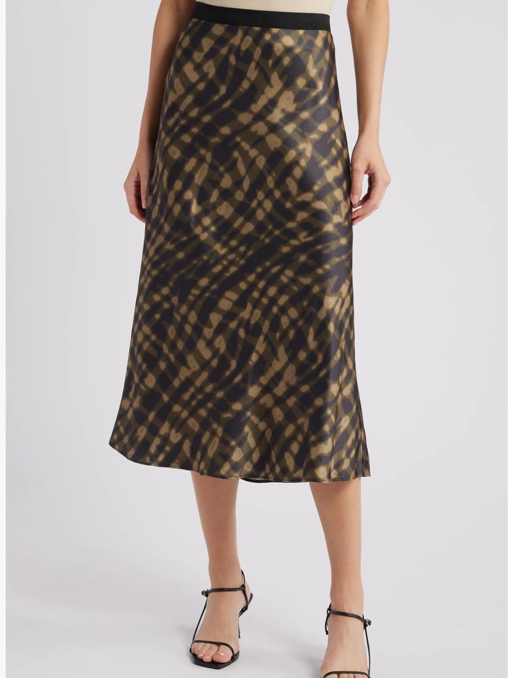RAILS Berlin Abstract Print Satin Midi Skirt